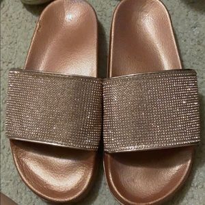 Rose gold glittery slides